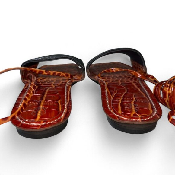 Brunello Cucinelli Women's Orange & Brown Croc Embossed Flat Sandals Sz 37 NWOB - Picture 11 of 16